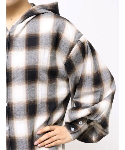 フードチェックオーバーサイズシャツ【セットアップ着用可能】（シャツ