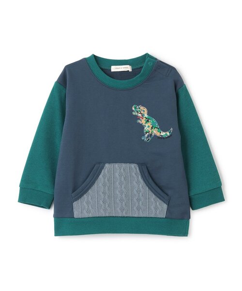 sense of wonder(センスオブワンダー)の「リバティコリアンダー恐竜トレーナー(スウェット・キッズ・モカ/ネイビー・80cm/90cm/100cm/110cm/120cm/130cm)」の2枚目の写真