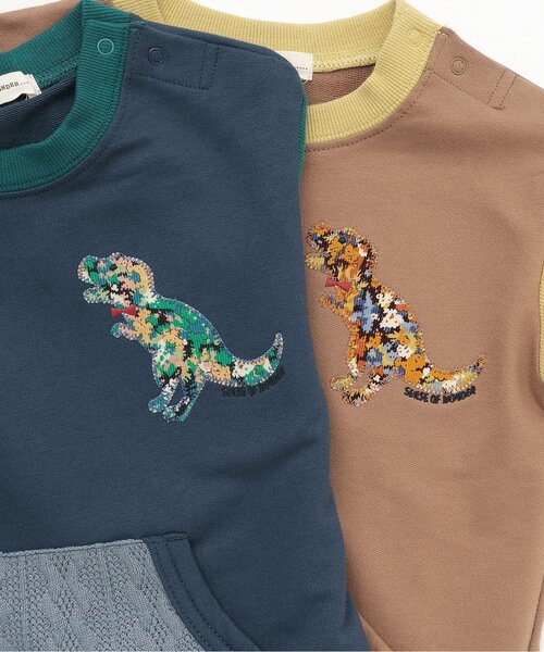 sense of wonder(センスオブワンダー)の「リバティコリアンダー恐竜トレーナー(スウェット・キッズ・モカ/ネイビー・80cm/90cm/100cm/110cm/120cm/130cm)」の5枚目の写真