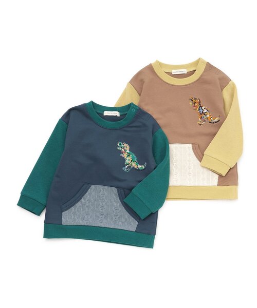 sense of wonder(センスオブワンダー)の「リバティコリアンダー恐竜トレーナー(スウェット・キッズ・モカ/ネイビー・80cm/90cm/100cm/110cm/120cm/130cm)」の10枚目の写真