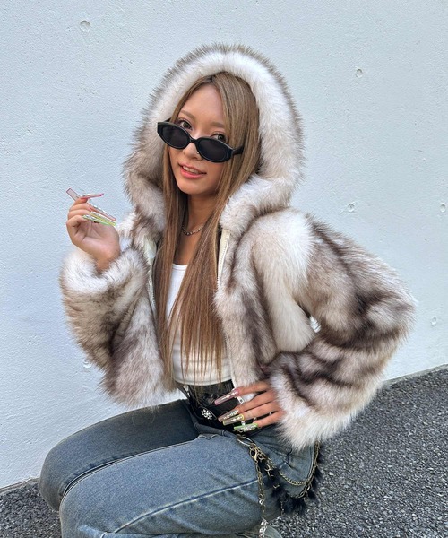 セール】フェイクファー ジップパーカー フーディ― ブルゾン（ブルゾン