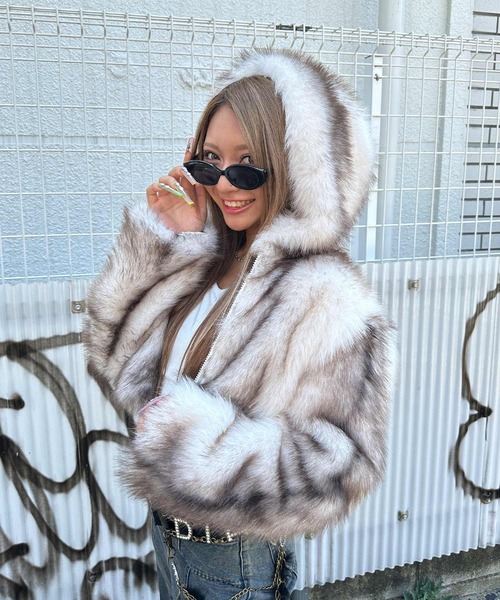 セール】フェイクファー ジップパーカー フーディ― ブルゾン（ブルゾン