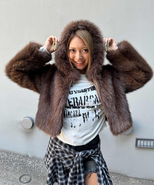 セール】フェイクファー ジップパーカー フーディ― ブルゾン（ブルゾン