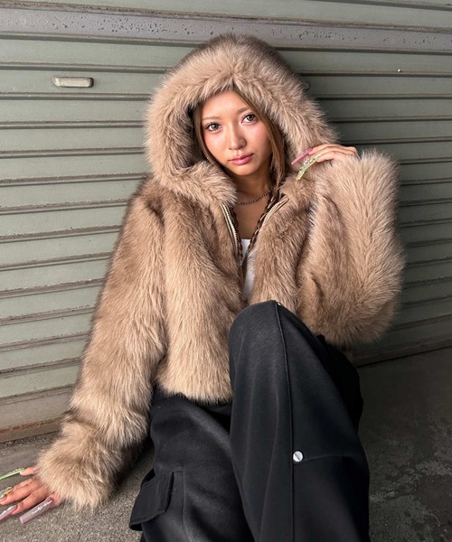 セール】フェイクファー ジップパーカー フーディ― ブルゾン（ブルゾン