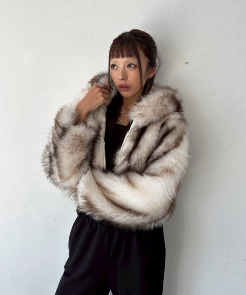 セール】フェイクファー ジップパーカー フーディ― ブルゾン（ブルゾン