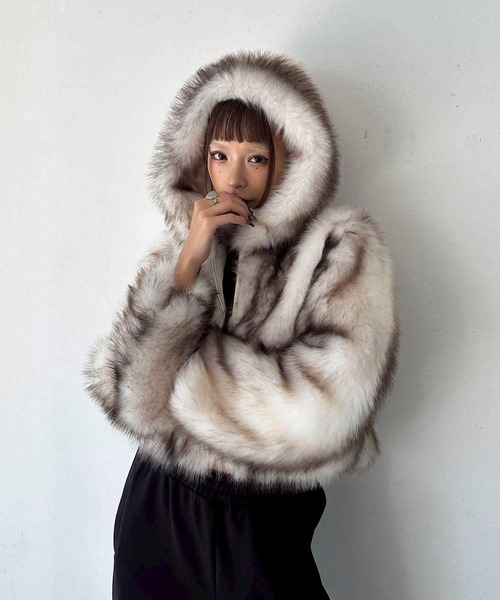 セール】フェイクファー ジップパーカー フーディ― ブルゾン（ブルゾン