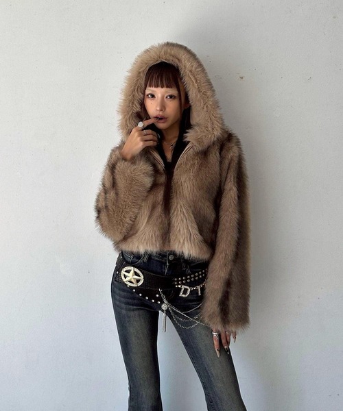 セール】フェイクファー ジップパーカー フーディ― ブルゾン（ブルゾン