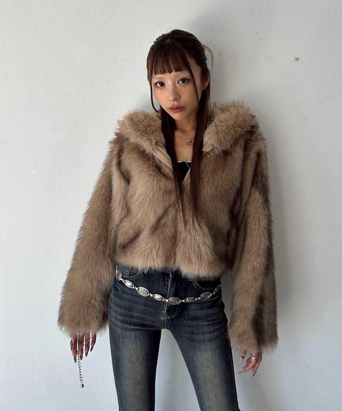 フェイクファー ジップパーカー フーディ― ブルゾン（ブルゾン