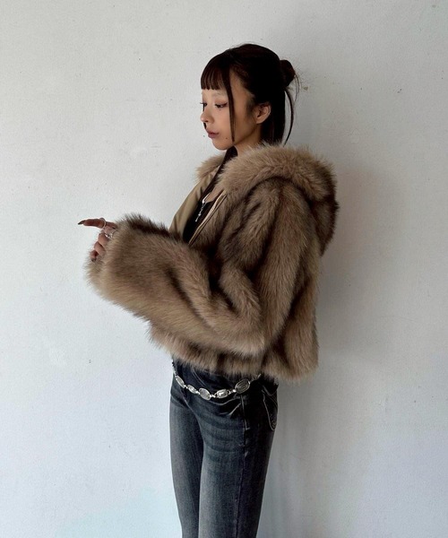 セール】フェイクファー ジップパーカー フーディ― ブルゾン（ブルゾン