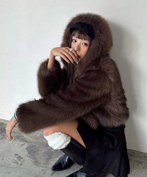 セール】フェイクファー ジップパーカー フーディ― ブルゾン（ブルゾン