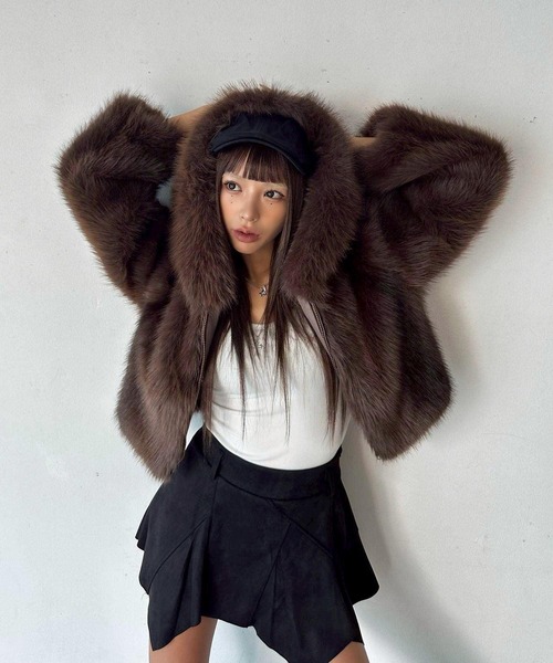 セール】フェイクファー ジップパーカー フーディ― ブルゾン（ブルゾン