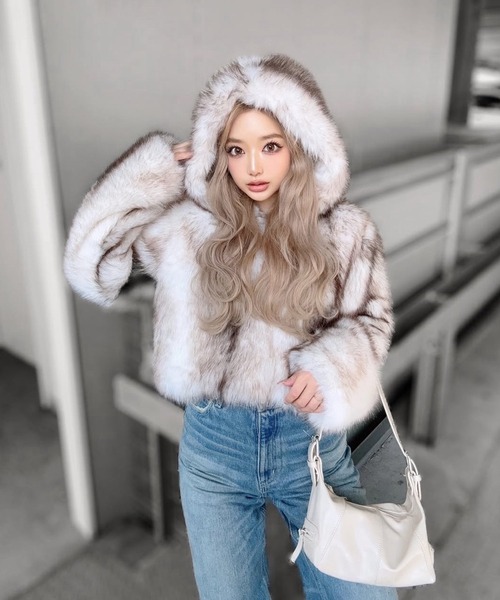 セール】フェイクファー ジップパーカー フーディ― ブルゾン（ブルゾン