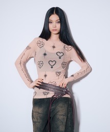 ANNA SUI NYC | ハート総柄シアートップス(Tシャツ/カットソー)