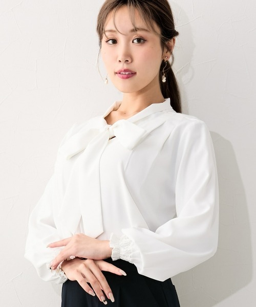 Nissen glamor(ニッセングラマー)の「【大きい胸専用】とろみ生地リボンタイブラウス(シャツ/ブラウス・レディース・ピンク/ホワイト・LL/L/M)」の3枚目の写真