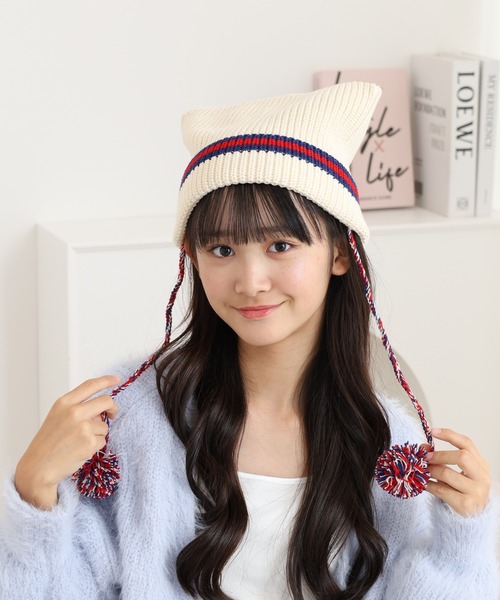 ミシェルマカロン　猫耳ビーニー　ブラック 猫耳ビーニー ブラック | ファッション通販＆メディアMyColor ～マイ