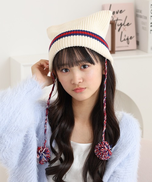 セール】猫耳ニットボンボンワッチ（ニットキャップ/ビーニー