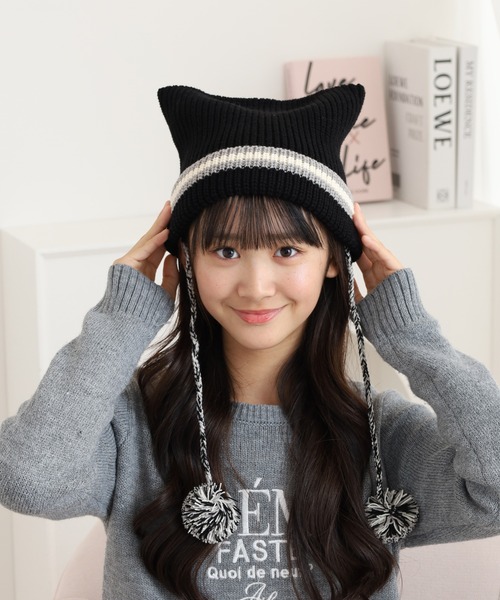 セール】猫耳ニットボンボンワッチ（ニットキャップ/ビーニー
