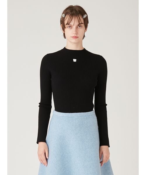 FURFUR（ファーファー）の「【限定カラー】リボン刺繍リブニットトップス（ニット/セーター・レディース・イエロー/レッド/ブラック/ホワイト・F）」の3枚目の写真