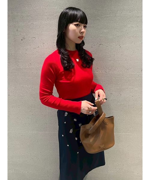 FURFUR（ファーファー）の「【限定カラー】リボン刺繍リブニットトップス（ニット/セーター・レディース・イエロー/レッド/ブラック/ホワイト・F）」の20枚目の写真