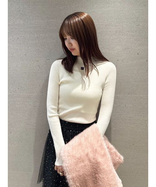 FURFUR（ファーファー）の「【限定カラー】リボン刺繍リブニットトップス（ニット/セーター・レディース・イエロー/レッド/ブラック/ホワイト・F）」の22枚目の写真