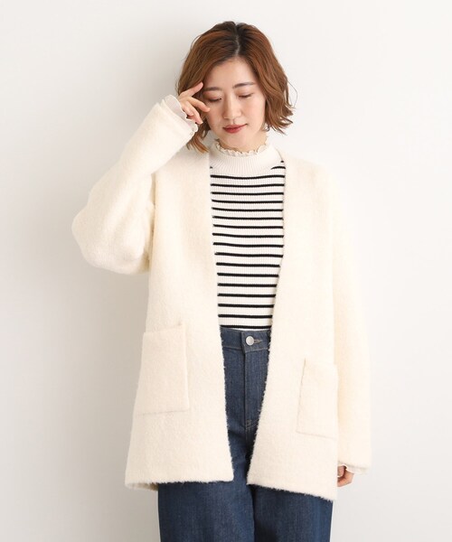 grove（グローブ）の「軽やかに着流す　ブークレニットコーディガン（カーディガン/ボレロ・レディース・ブラウン系その他/オフホワイト/グレー・02/03/01/04/05）」の2枚目の写真