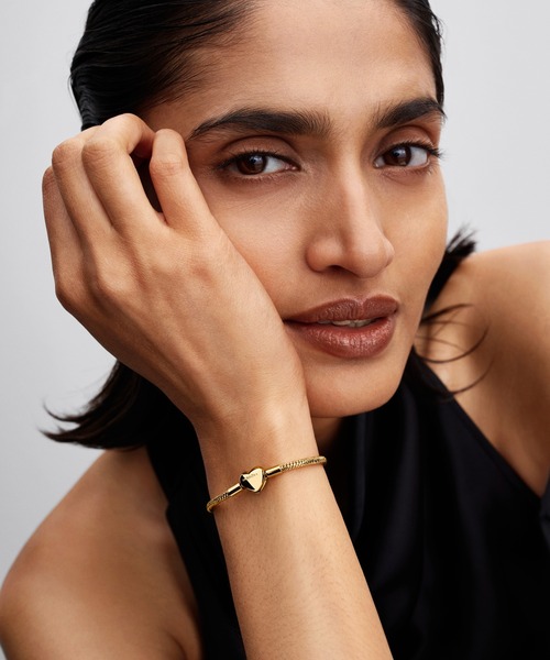 ハート クラスプ ファセット スネークチェーン ゴールド ブレスレット