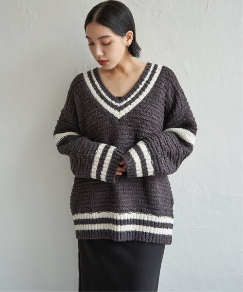 notch.（ノッチ）の「オーバーサイズチルデンニット（ニット/セーター・レディース・チャコール/オフホワイト/グレー・M）」の13枚目の写真