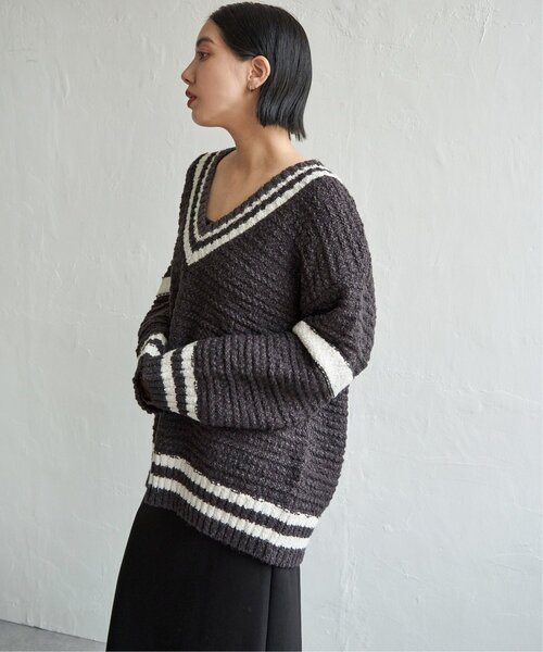 notch.（ノッチ）の「オーバーサイズチルデンニット（ニット/セーター・レディース・チャコール/オフホワイト/グレー・M）」の14枚目の写真