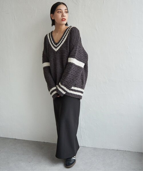 notch.（ノッチ）の「オーバーサイズチルデンニット（ニット/セーター・レディース・チャコール/オフホワイト/グレー・M）」の16枚目の写真