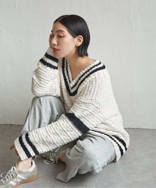 notch.（ノッチ）の「オーバーサイズチルデンニット（ニット/セーター・レディース・チャコール/オフホワイト/グレー・M）」の17枚目の写真