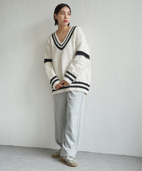 notch.（ノッチ）の「オーバーサイズチルデンニット（ニット/セーター・レディース・チャコール/オフホワイト/グレー・M）」の19枚目の写真