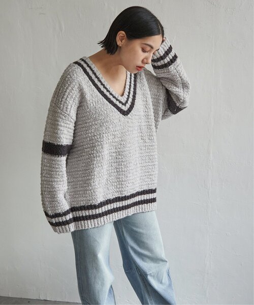 notch.（ノッチ）の「オーバーサイズチルデンニット（ニット/セーター・レディース・チャコール/オフホワイト/グレー・M）」の21枚目の写真