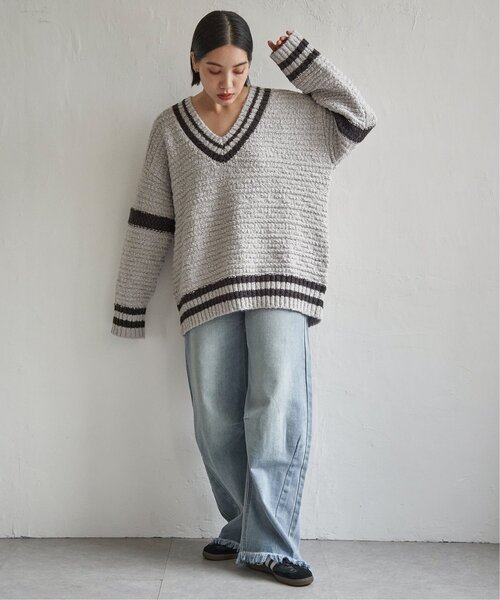 notch.（ノッチ）の「オーバーサイズチルデンニット（ニット/セーター・レディース・チャコール/オフホワイト/グレー・M）」の22枚目の写真