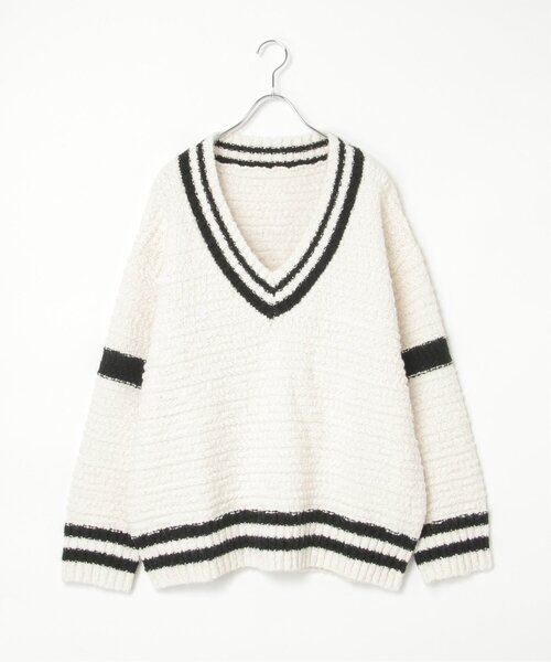 notch.（ノッチ）の「オーバーサイズチルデンニット（ニット/セーター・レディース・チャコール/オフホワイト/グレー・M）」の12枚目の写真