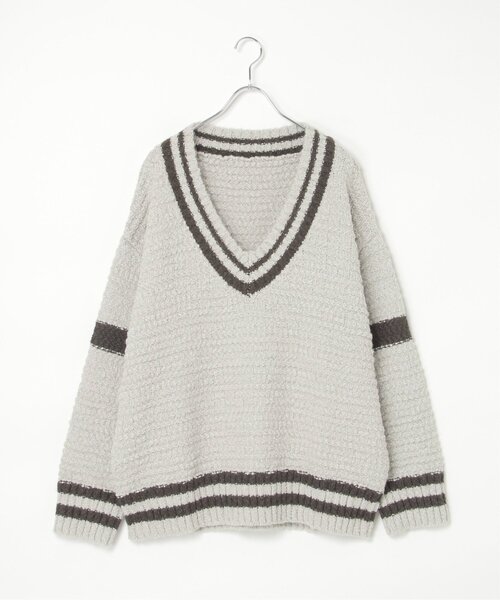 notch.（ノッチ）の「オーバーサイズチルデンニット（ニット/セーター・レディース・チャコール/オフホワイト/グレー・M）」の11枚目の写真