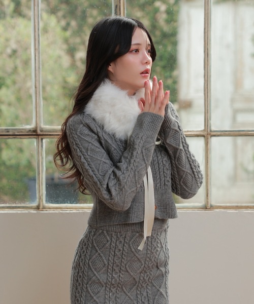 M DOLLY(エムドリー)の「fur tippet aurora knit set up/ファーティペットアウローラニットセットアップ(セットアップ・レディース・グレー/アイボリー・FREE)」の11枚目の写真