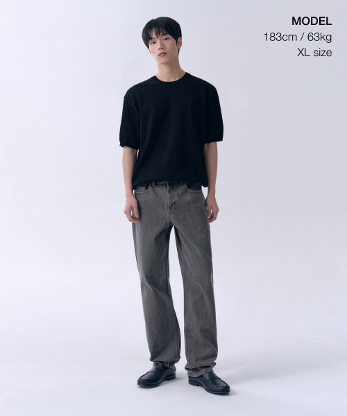 MUSINSA STANDARD（ムシンサスタンダード）の「ウォッシャブルスーピマコットンクルーネック半袖ニット[ブラック]（ニット/セーター・メンズ・その他・SMALL/XX-LARGE/X-LARGE/LARGE/MEDIUM）」の2枚目の写真