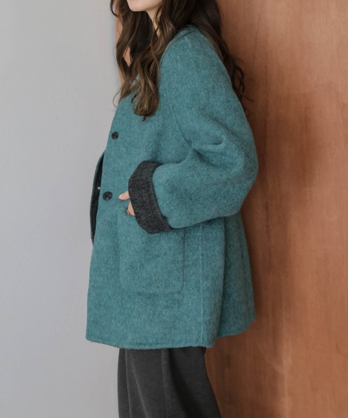 SUGAR BISKET（シュガービスケット）の「リバーシブルノーカラーコート（ノーカラーコート・レディース・カーキブラウン/グレー/ブルー・フリー）」の3枚目の写真