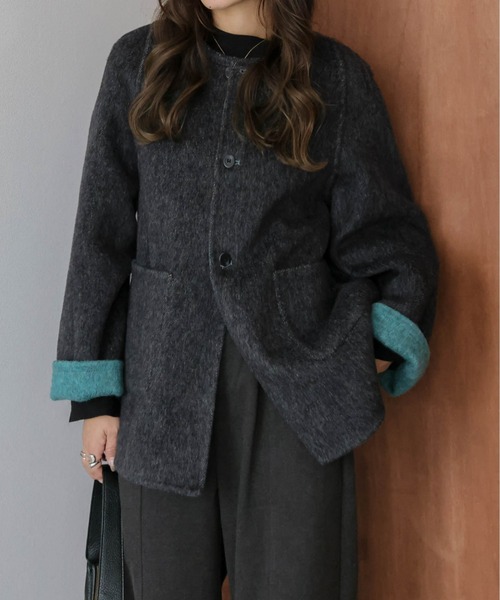 SUGAR BISKET（シュガービスケット）の「リバーシブルノーカラーコート（ノーカラーコート・レディース・カーキブラウン/グレー/ブルー・フリー）」の22枚目の写真