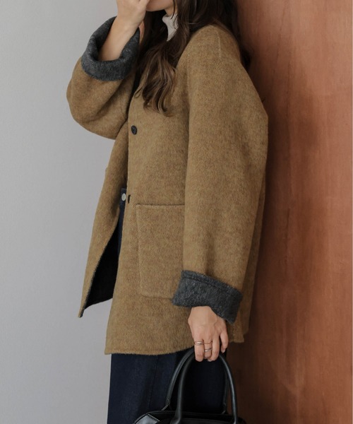 SUGAR BISKET（シュガービスケット）の「リバーシブルノーカラーコート（ノーカラーコート・レディース・カーキブラウン/グレー/ブルー・フリー）」の9枚目の写真