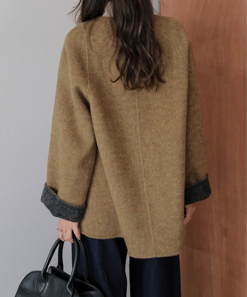 SUGAR BISKET（シュガービスケット）の「リバーシブルノーカラーコート（ノーカラーコート・レディース・カーキブラウン/グレー/ブルー・フリー）」の10枚目の写真