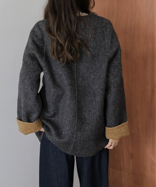 SUGAR BISKET（シュガービスケット）の「リバーシブルノーカラーコート（ノーカラーコート・レディース・カーキブラウン/グレー/ブルー・フリー）」の12枚目の写真