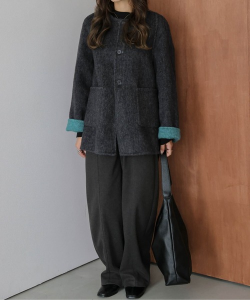 SUGAR BISKET（シュガービスケット）の「リバーシブルノーカラーコート（ノーカラーコート・レディース・カーキブラウン/グレー/ブルー・フリー）」の19枚目の写真