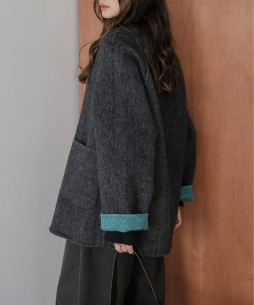 SUGAR BISKET（シュガービスケット）の「リバーシブルノーカラーコート（ノーカラーコート・レディース・カーキブラウン/グレー/ブルー・フリー）」の21枚目の写真