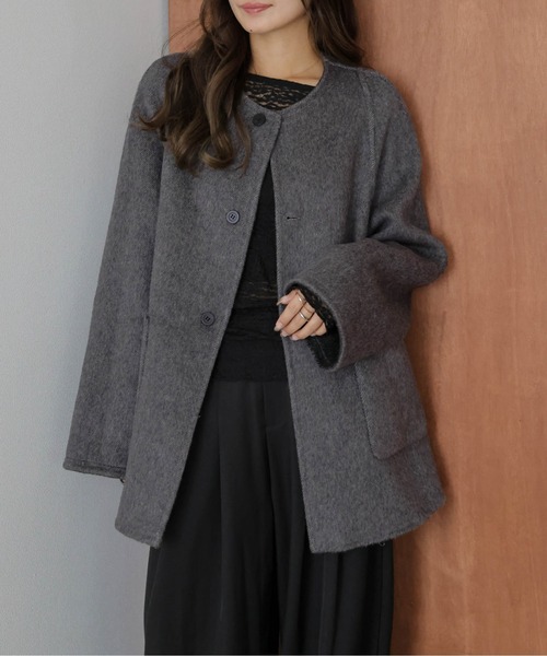 SUGAR BISKET（シュガービスケット）の「リバーシブルノーカラーコート（ノーカラーコート・レディース・カーキブラウン/グレー/ブルー・フリー）」の4枚目の写真