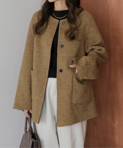 SUGAR BISKET（シュガービスケット）の「リバーシブルノーカラーコート（ノーカラーコート・レディース・カーキブラウン/グレー/ブルー・フリー）」の7枚目の写真