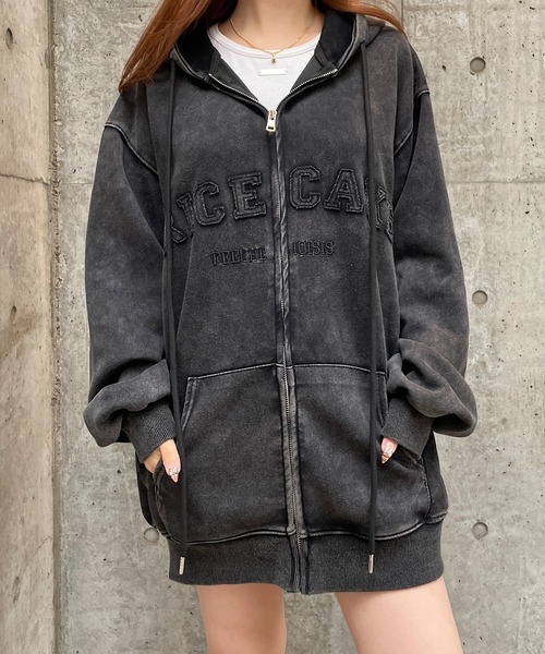 セール】英字パッチ付ピグメントジップパーカー（パーカー）｜ROGER