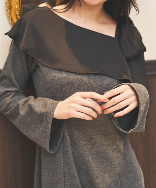 AND COUTURE(アンドクチュール)の「ショルダーリボンカットソーワンピース(ワンピース・レディース・ブラウン/ベージュ/チャコールグレー・FREE)」の9枚目の写真