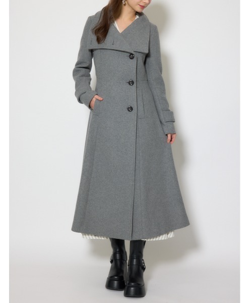 rienda（リエンダ）の「25オーバーネックシンデレララインコート　秋服　冬服（ステンカラーコート・レディース・マルチ/ブラック/ライトベージュ/グレー・MEDIUM/SMALL）」の2枚目の写真