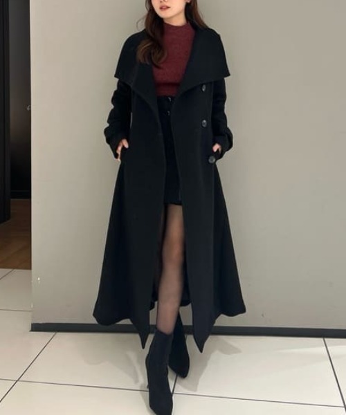 rienda(リエンダ)の「25オーバーネックシンデレララインコート 秋服 冬服(ステンカラーコート・レディース・マルチ/ブラック/ライトベージュ・MEDIUM/SMALL)」の9枚目の写真